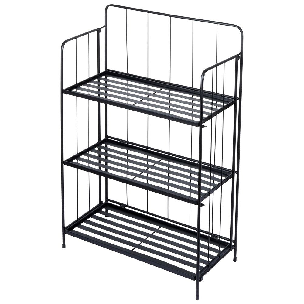 Flower stand in black metal with three levels for flower pots