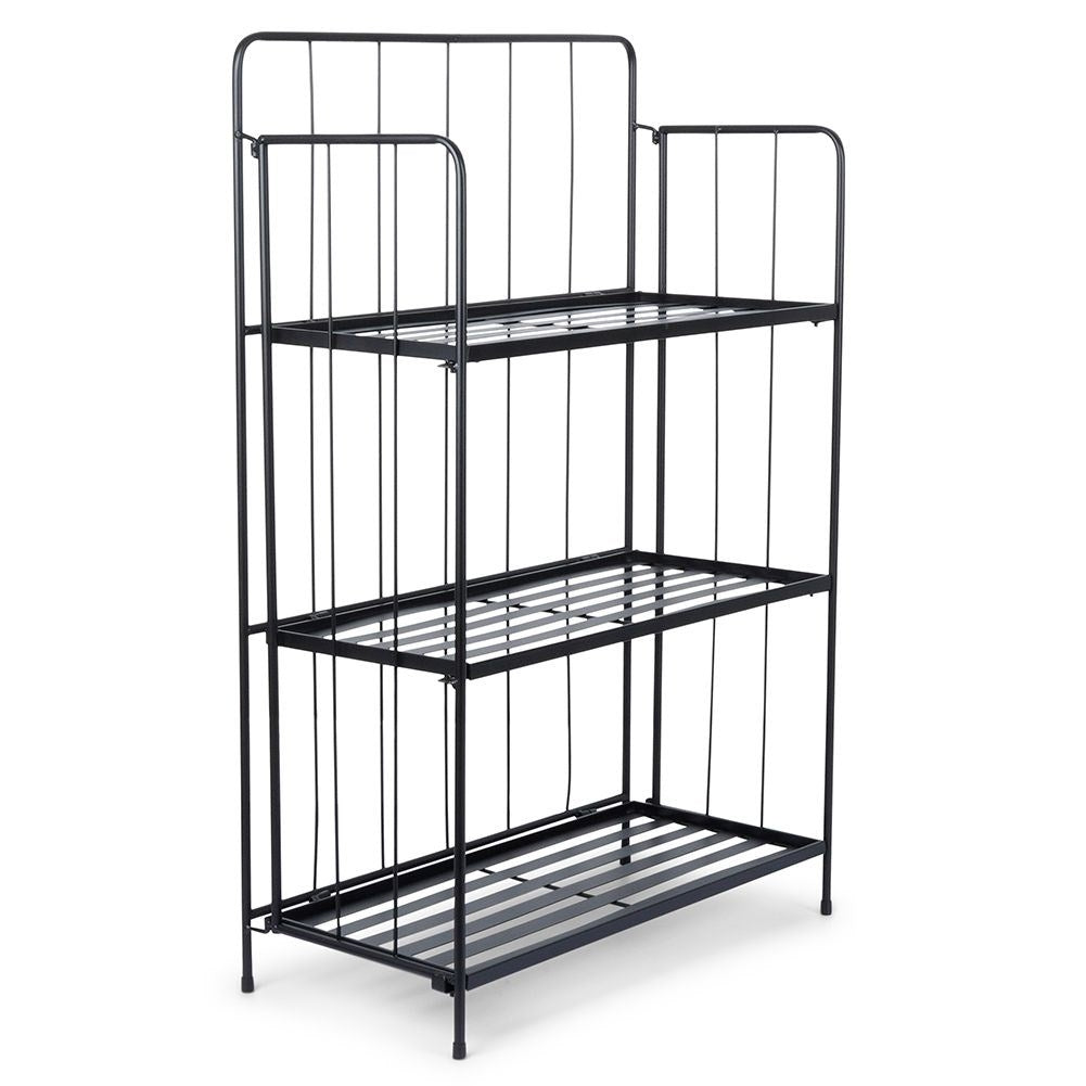 Flower stand in black metal with three levels for flower pots