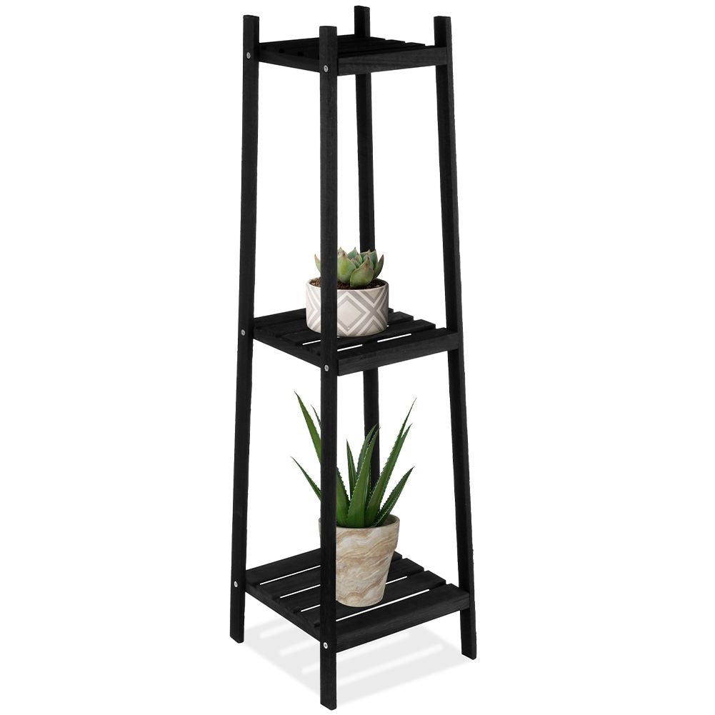 Flower stand in black wood, 3 levels, industrial style