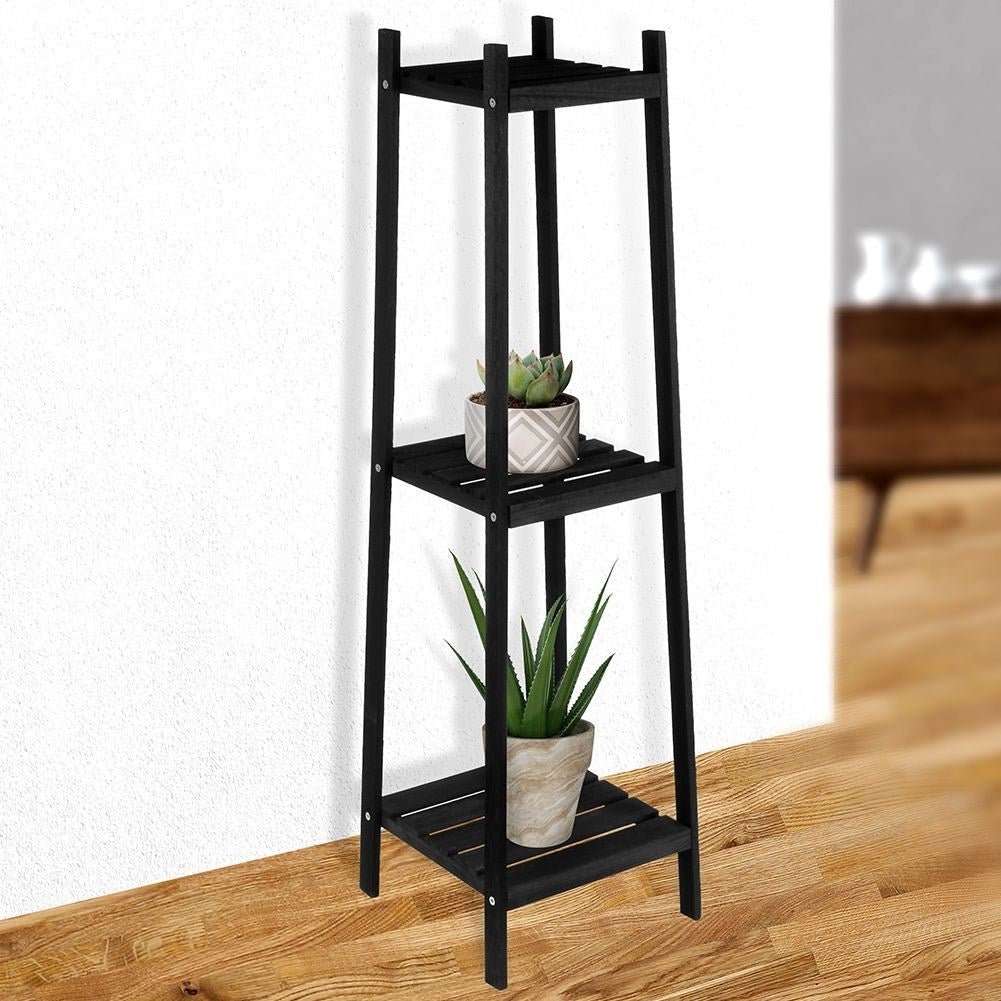 Flower stand in black wood, 3 levels, industrial style