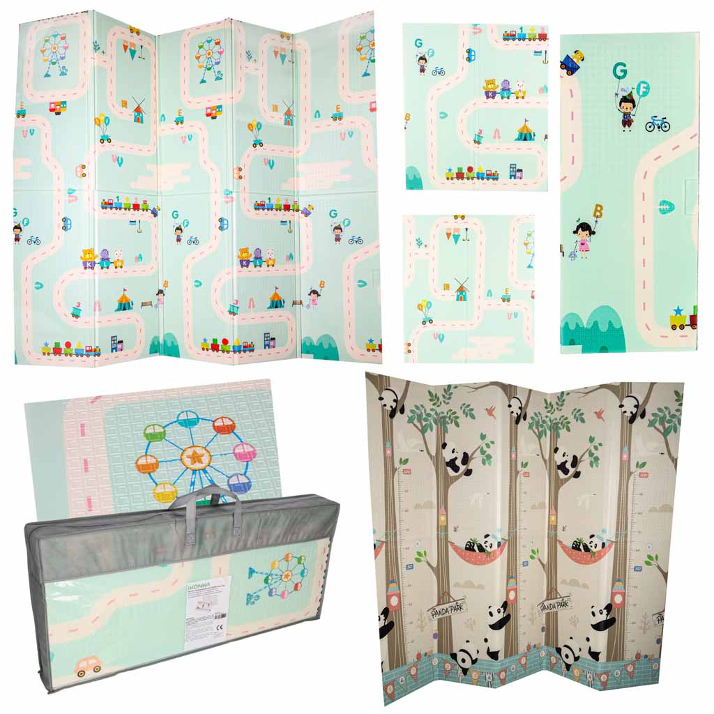 Foam Play Mat, Double-Sided, 180x200cm, Panda/Street