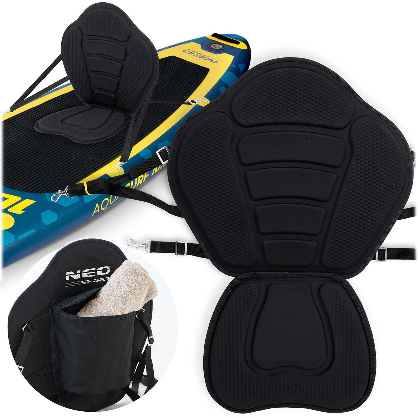 Foam Seat for SUP Board, Black, Adjustable Straps
