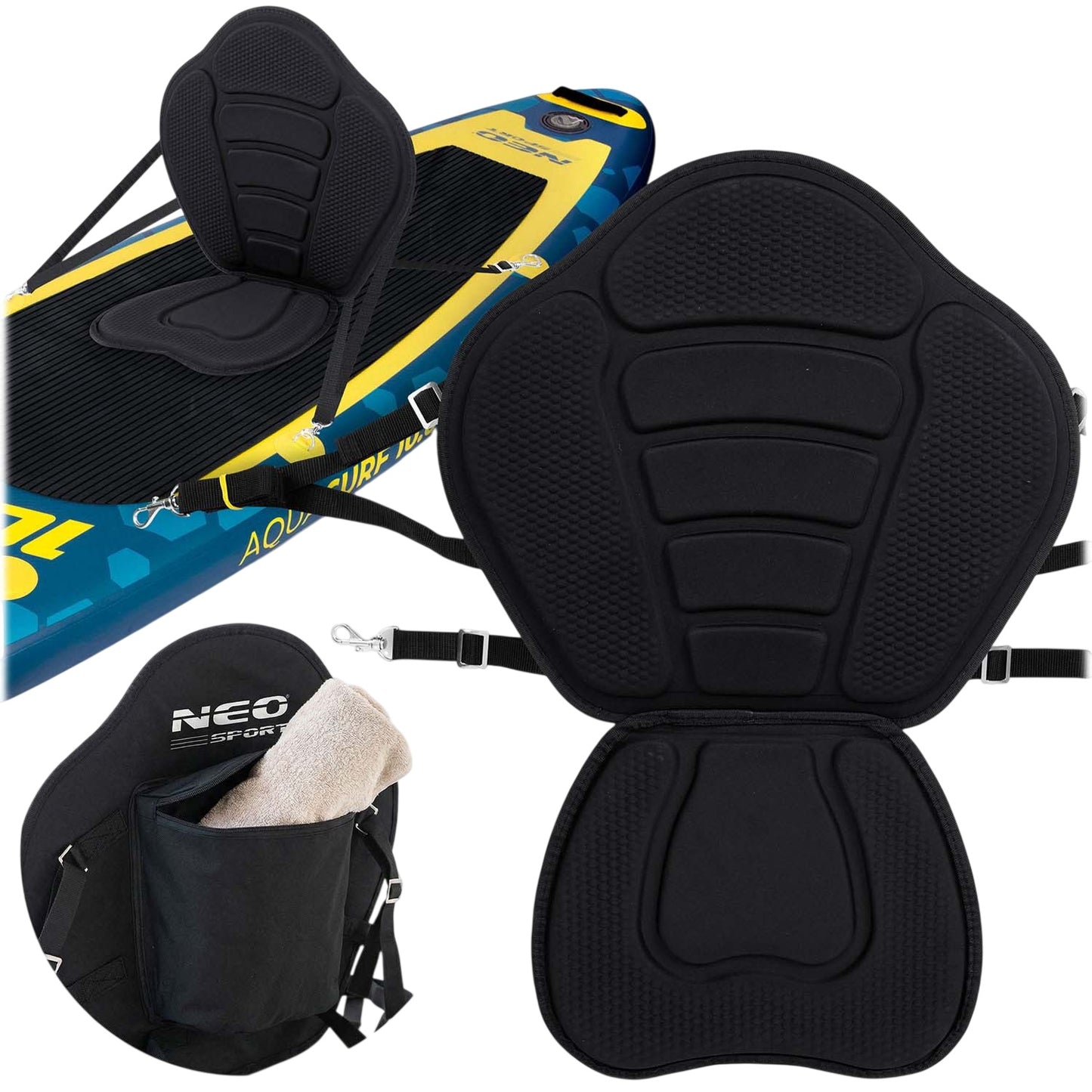 Foam Seat for SUP Board, Black, Adjustable Straps