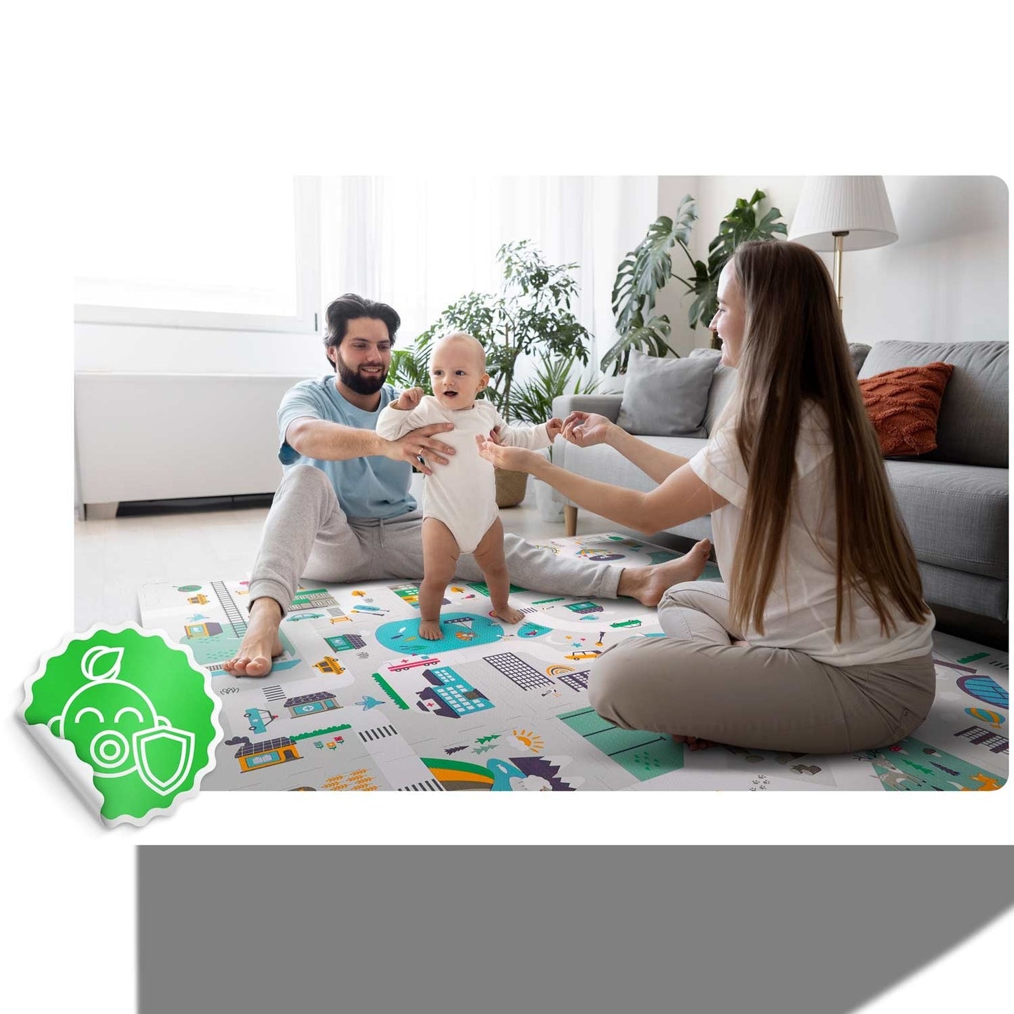 Foam mat Puzzle 120x120 cm with Foam figures - Nukido Town
