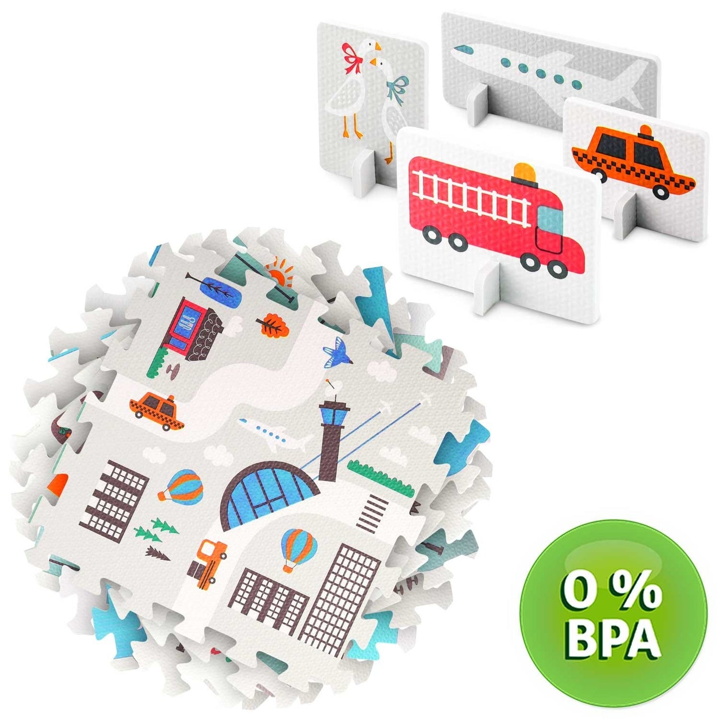 Foam mat Puzzle 120x120 cm with Foam figures - Nukido Town