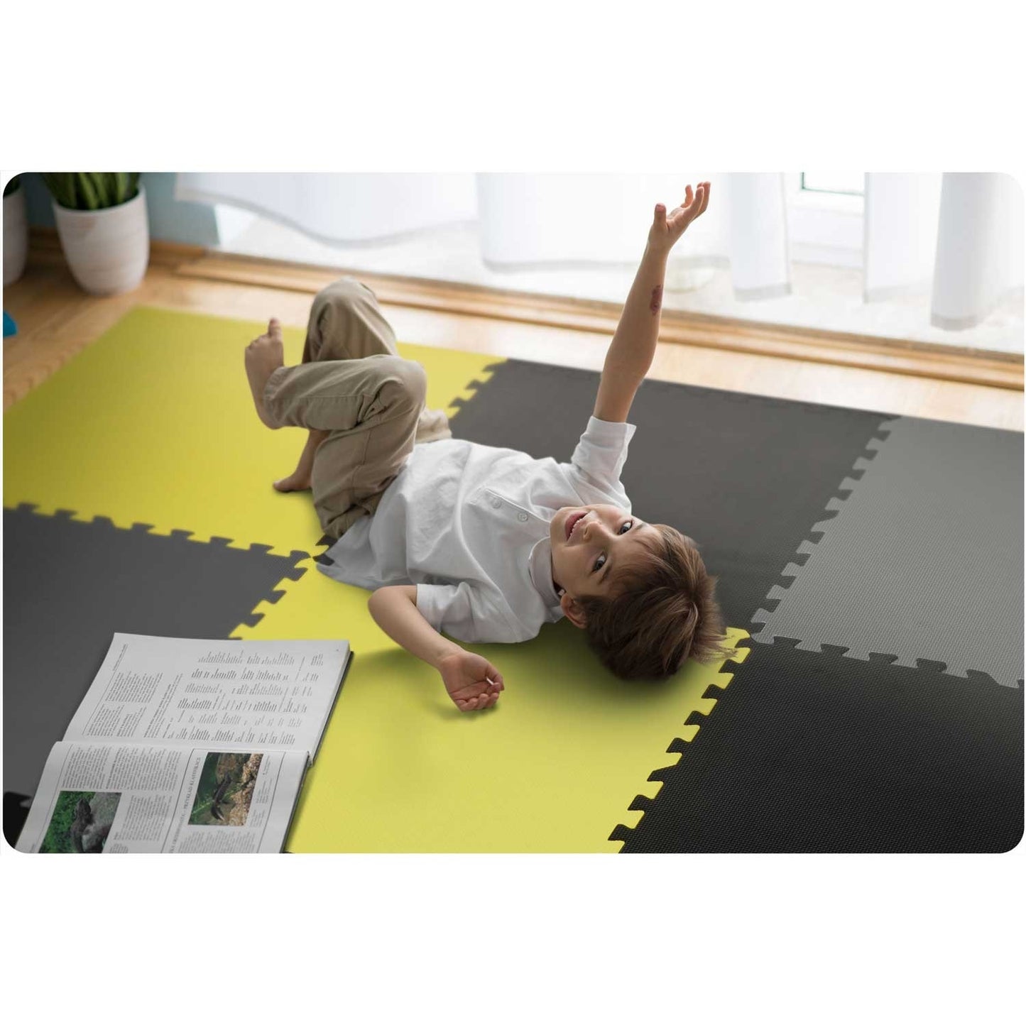 Foam mat Puzzle 180x180cm 9 pcs Grey/Yellow