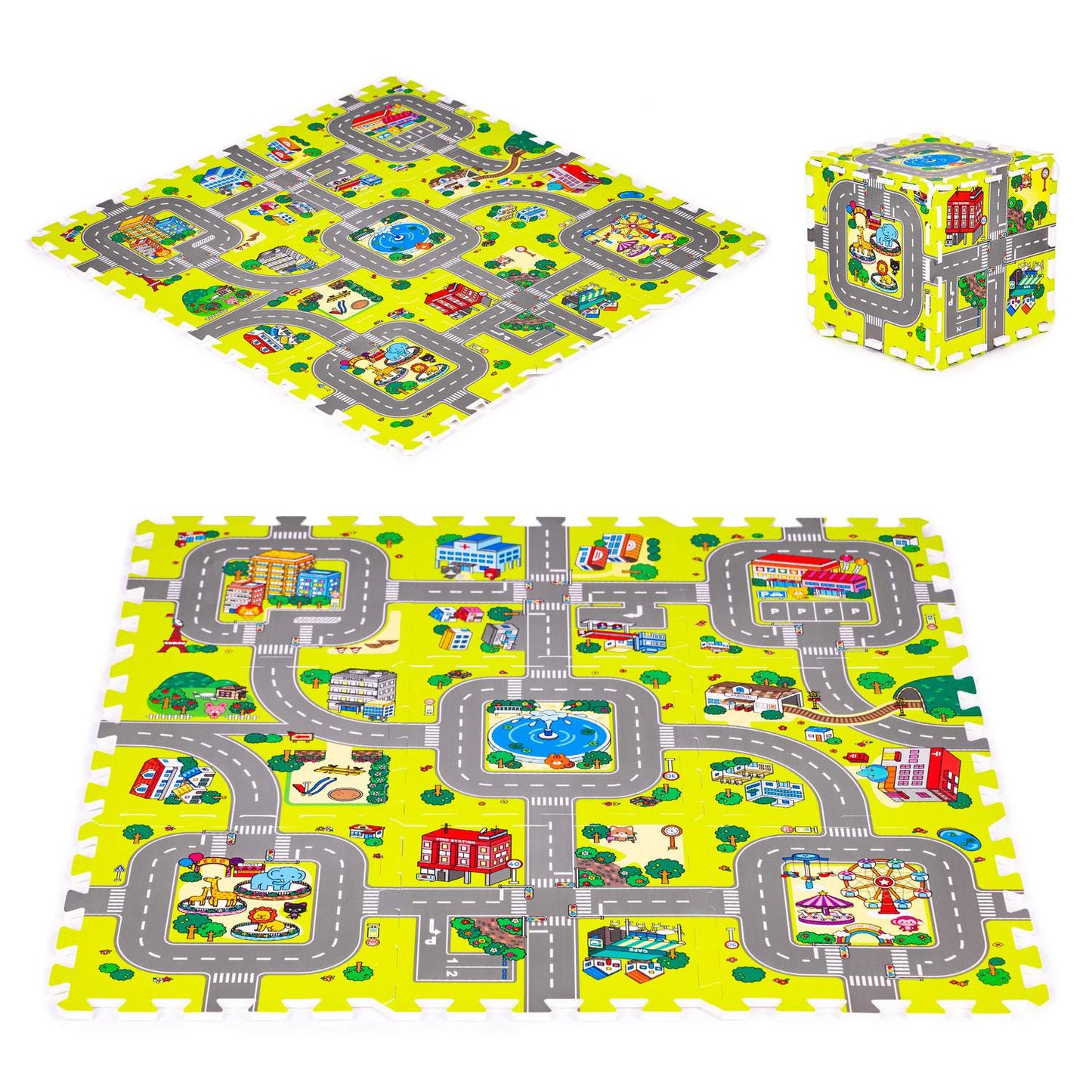 Foam mat for children city, 9 elements, 90.5x90.5cm IPLAY