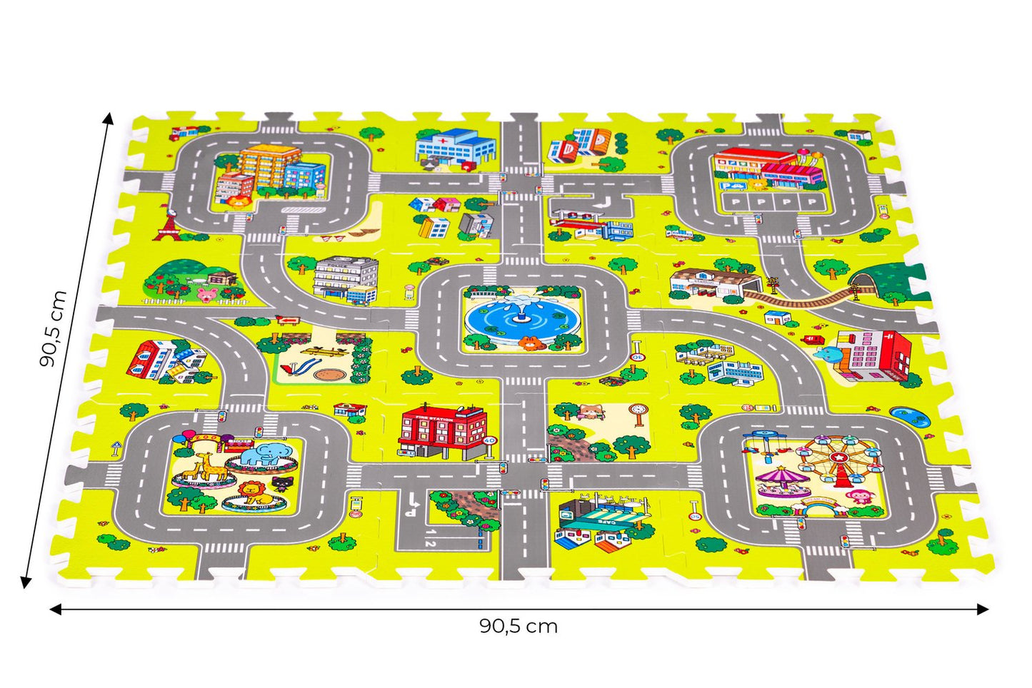 Foam mat for children city, 9 elements, 90.5x90.5cm IPLAY