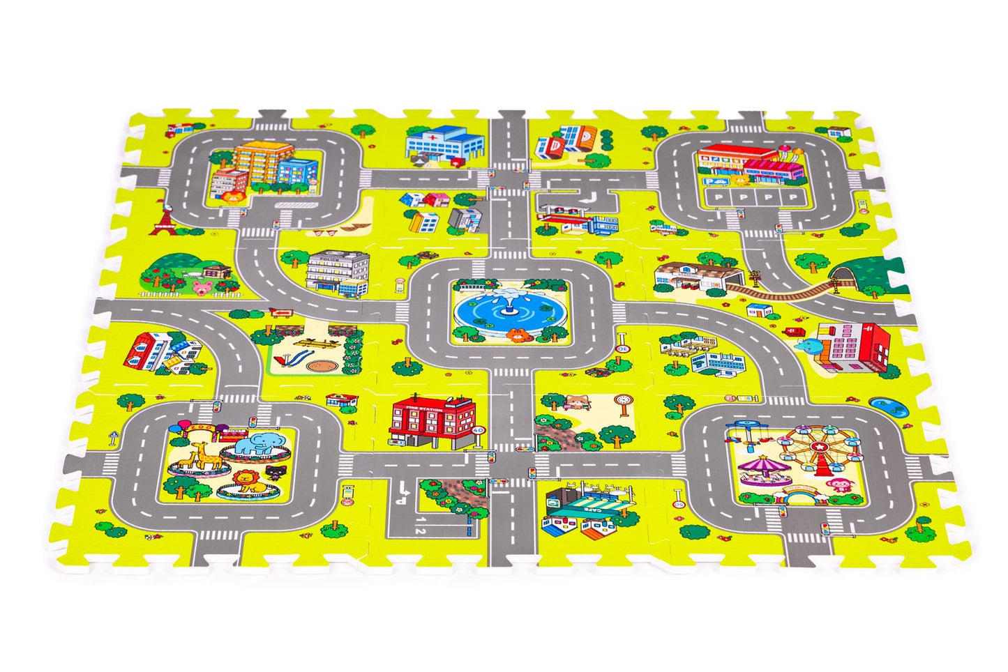 Foam mat for children city, 9 elements, 90.5x90.5cm IPLAY