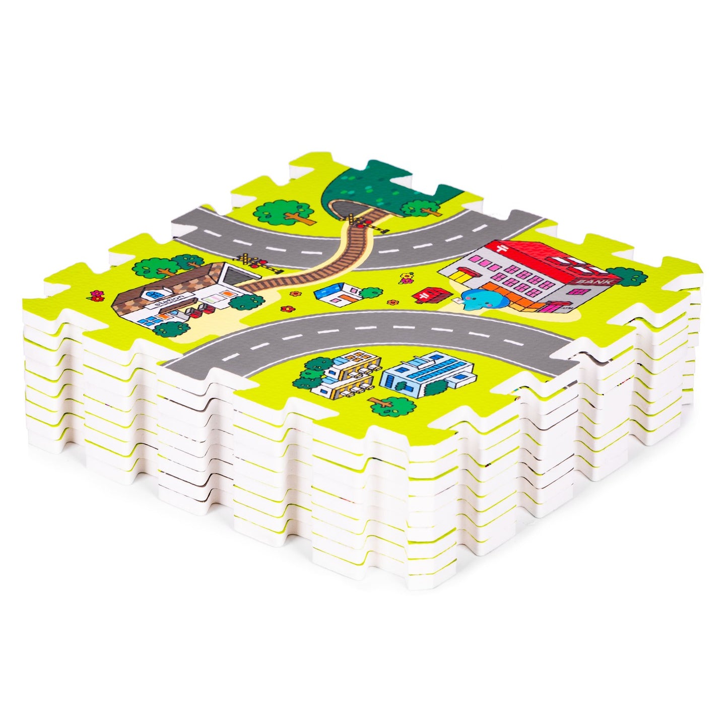Foam mat for children city, 9 elements, 90.5x90.5cm IPLAY