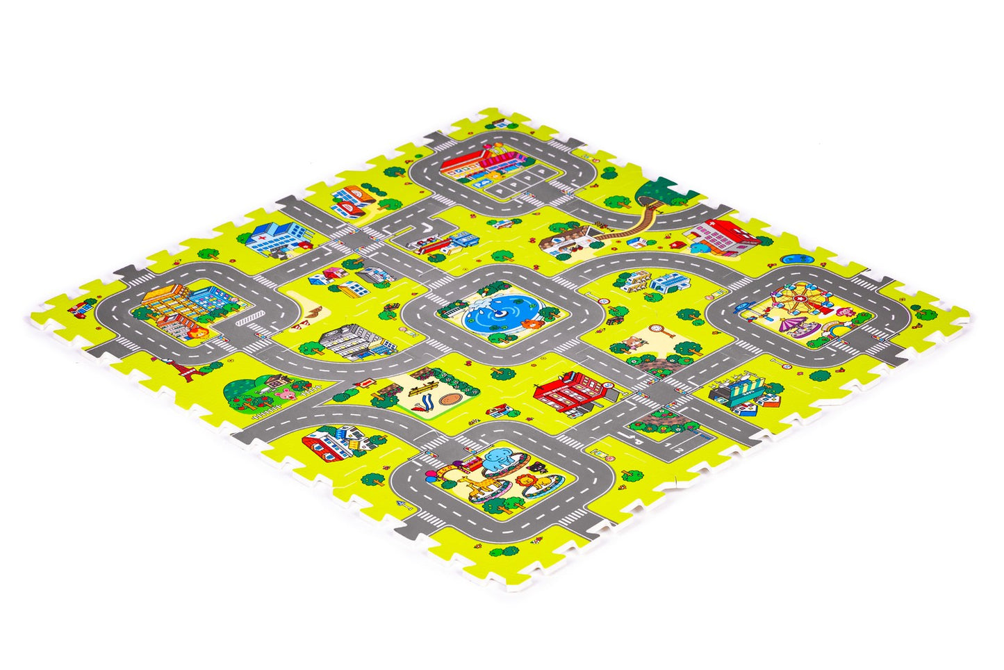 Foam mat for children city, 9 elements, 90.5x90.5cm IPLAY