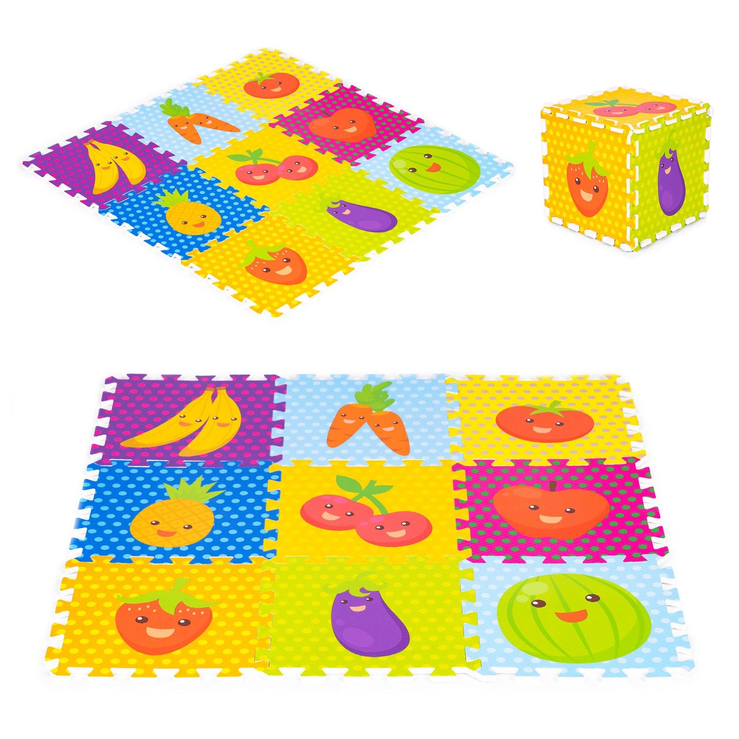 Foam mat for children fruit puzzle 9 elements 86x86cm IPLAY