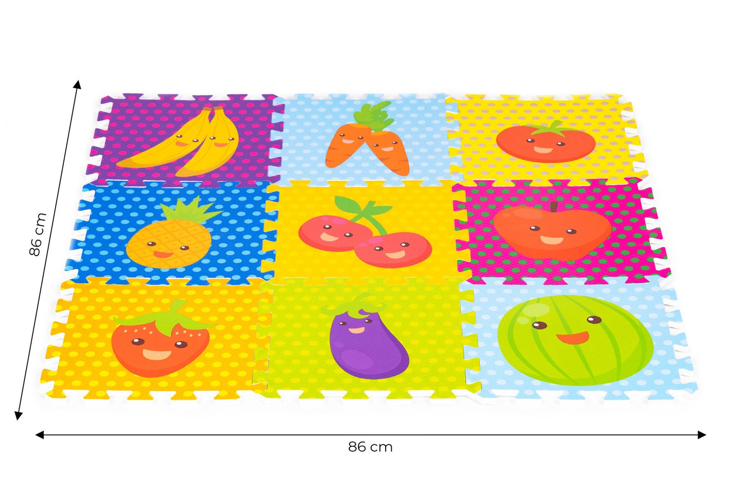 Foam mat for children fruit puzzle 9 elements 86x86cm IPLAY
