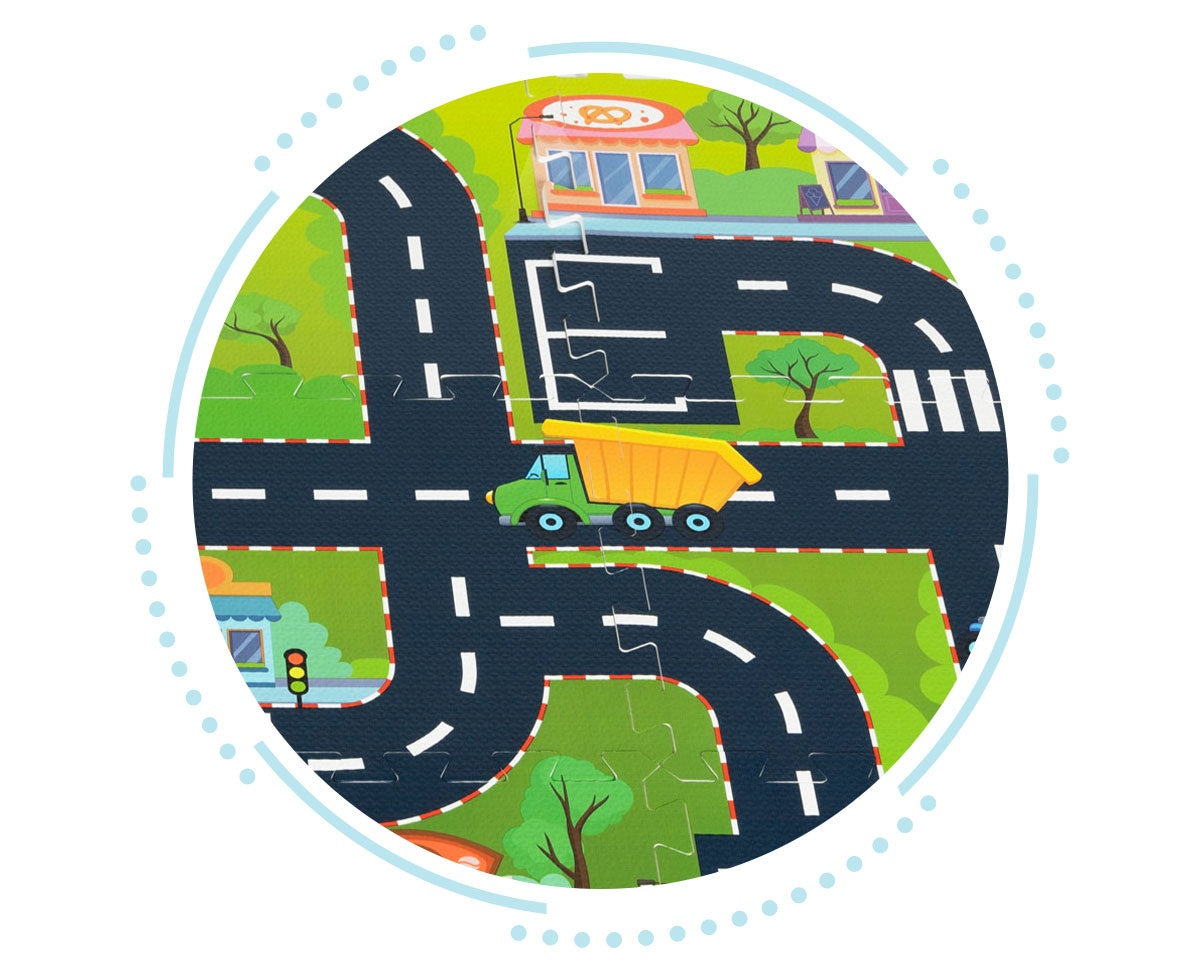 Foam mat for children puzzle city streets roads trafics