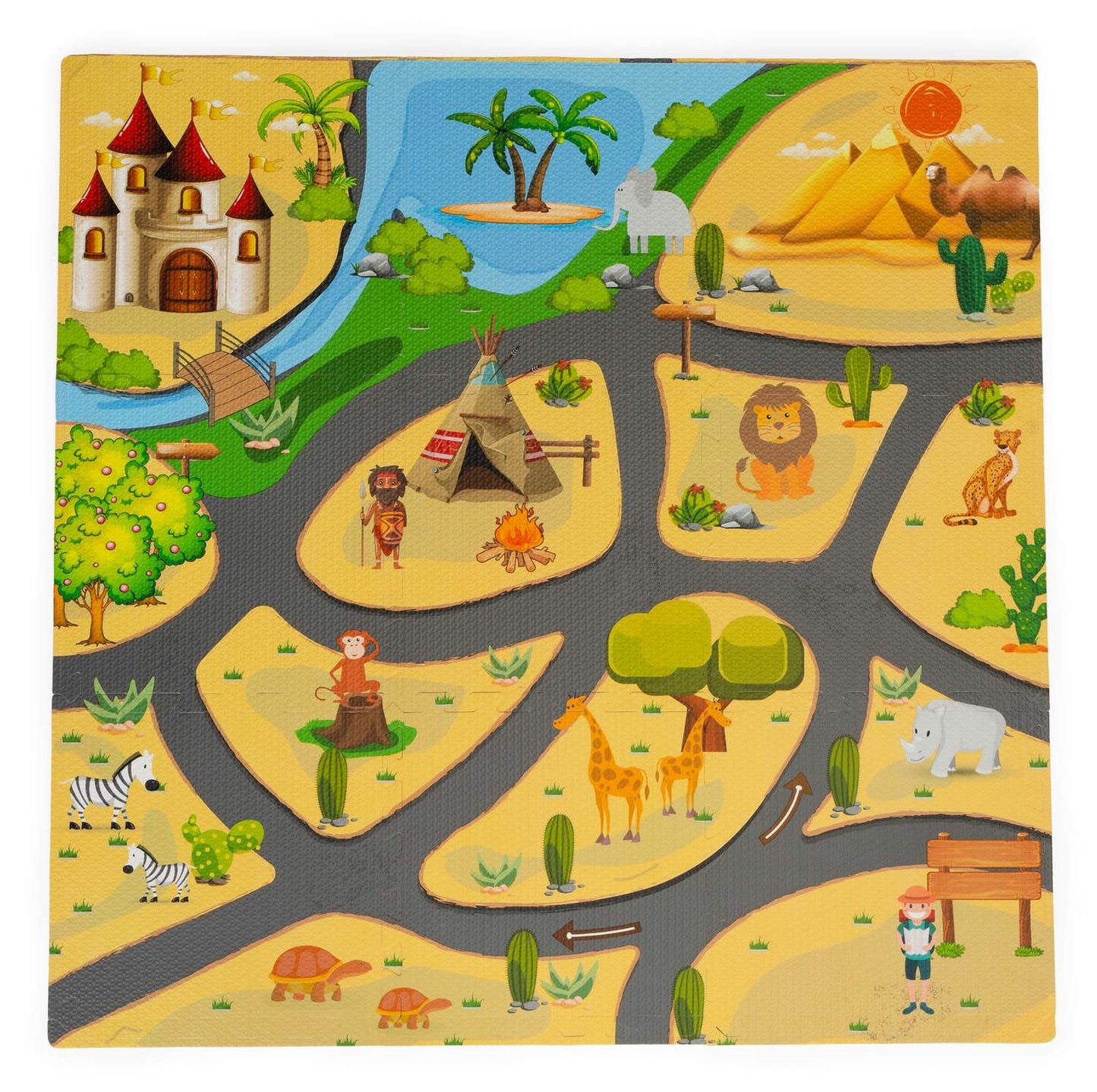 Foam mat for children safari puzzle 9el 93x93cm