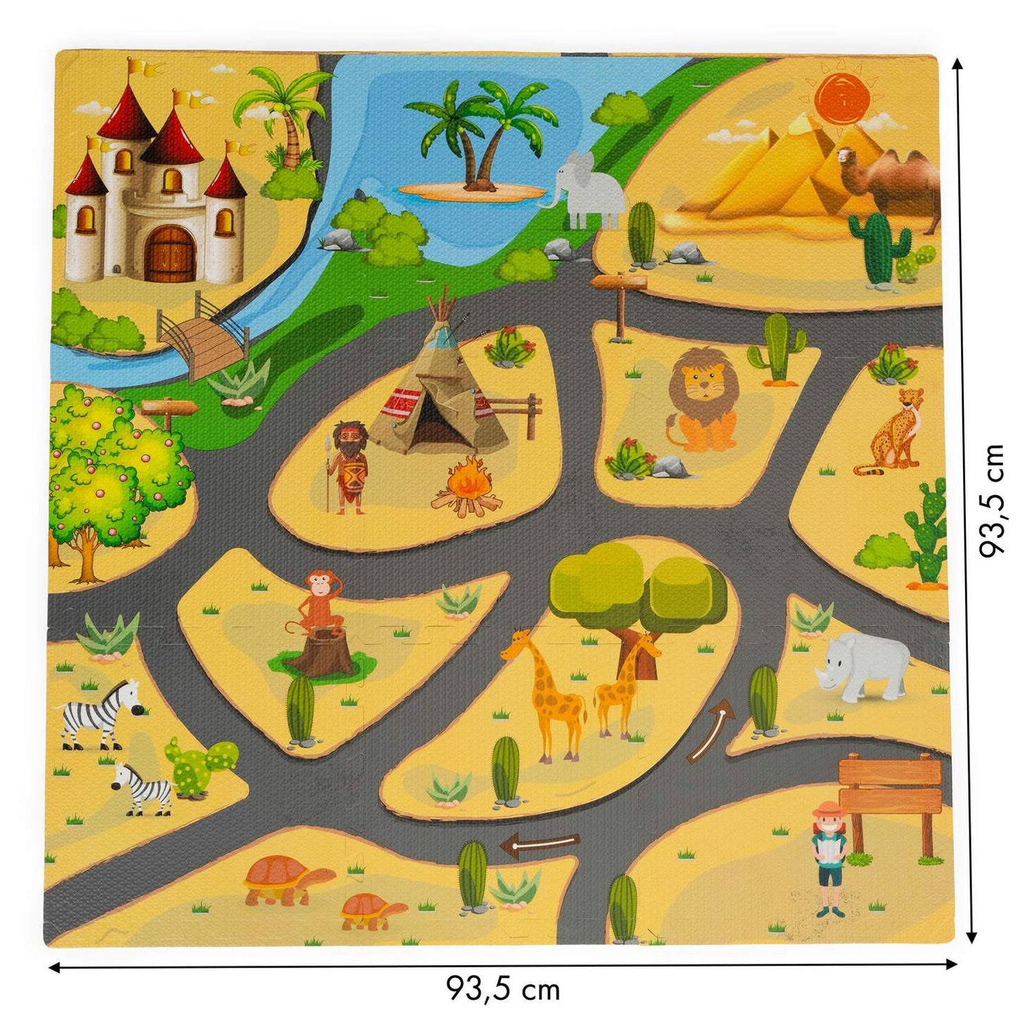 Foam mat for children safari puzzle 9el 93x93cm