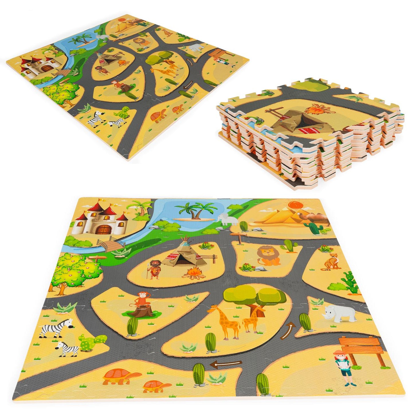 Foam mat for children safari puzzle 9el 93x93cm