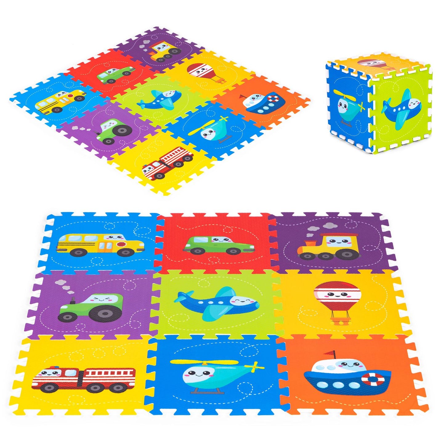 Foam mat for children vehicles puzzle 9 elements 86x86cm IPLAY