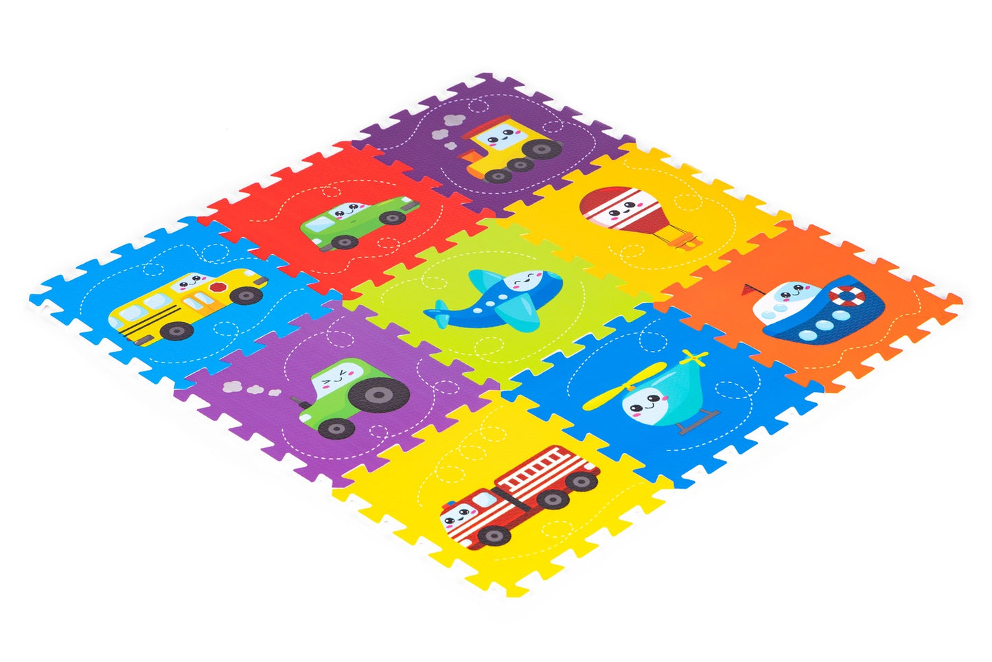 Foam mat for children vehicles puzzle 9 elements 86x86cm IPLAY