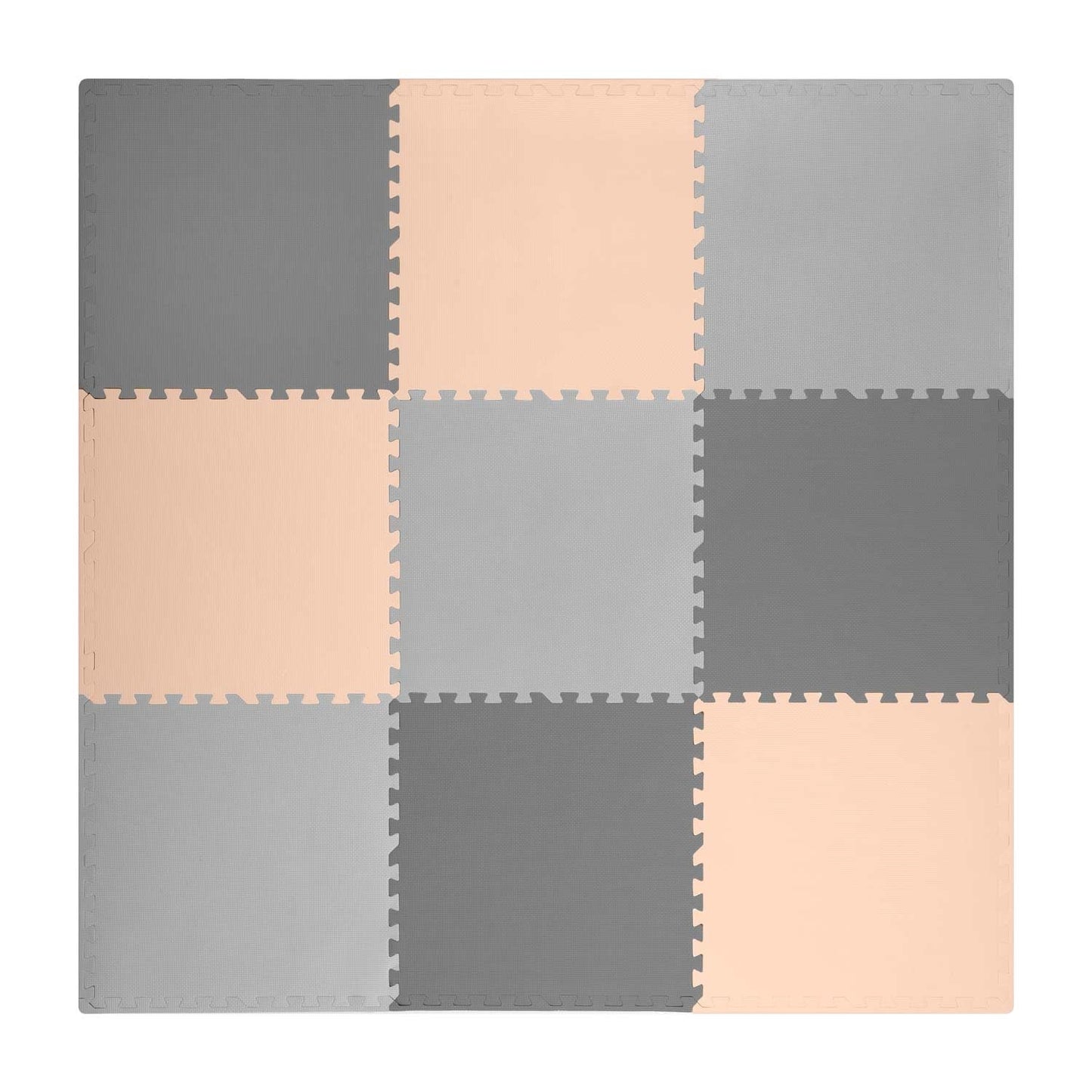 Foam mat puzzle 180x180cm, 9 parts, grey-peach
