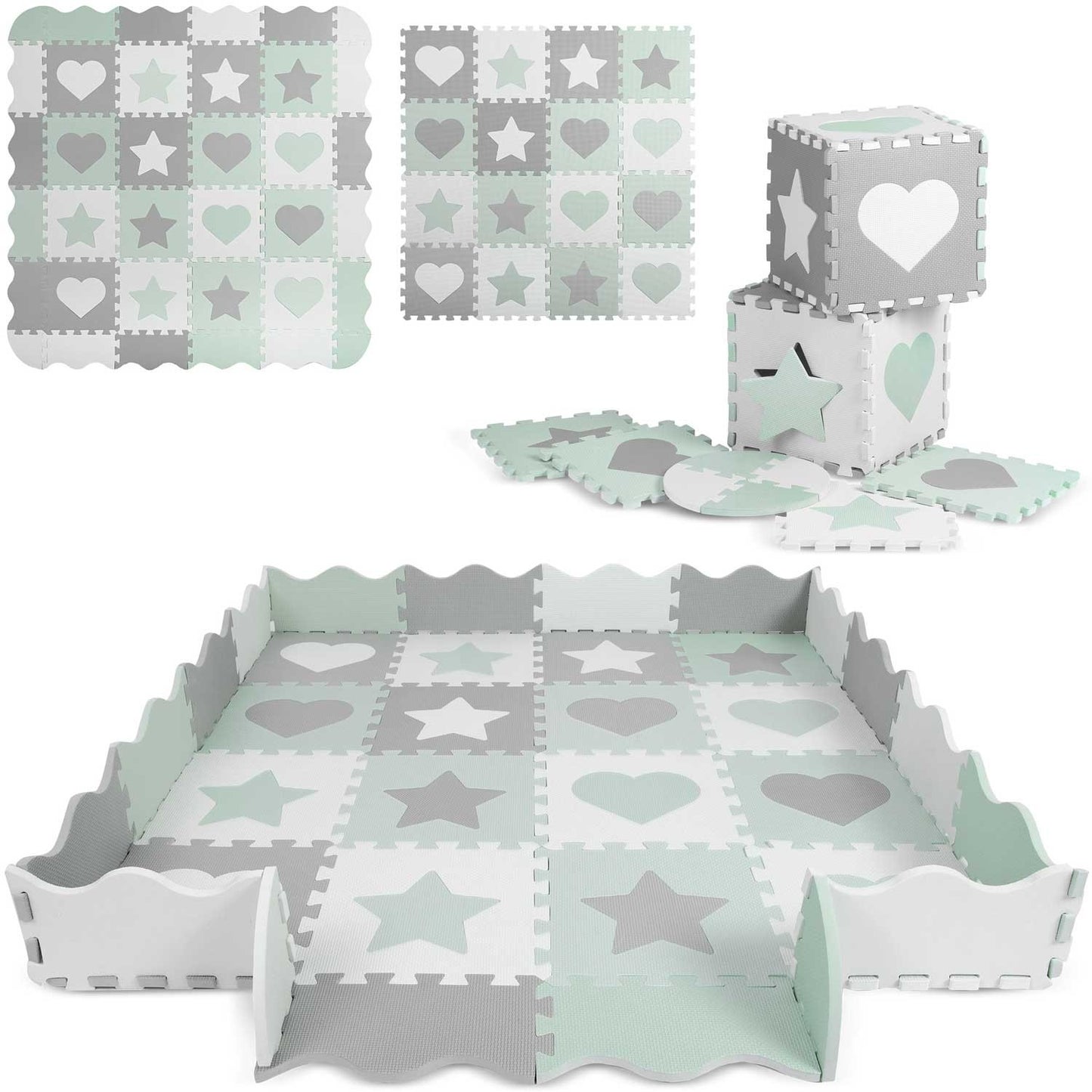 Foam puzzle mat 150x150cm 16 pcs gray-mint
