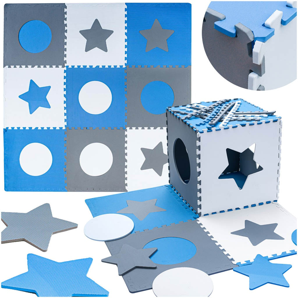 Foam puzzle mat for children 180x180cm 9 pieces grey-blue