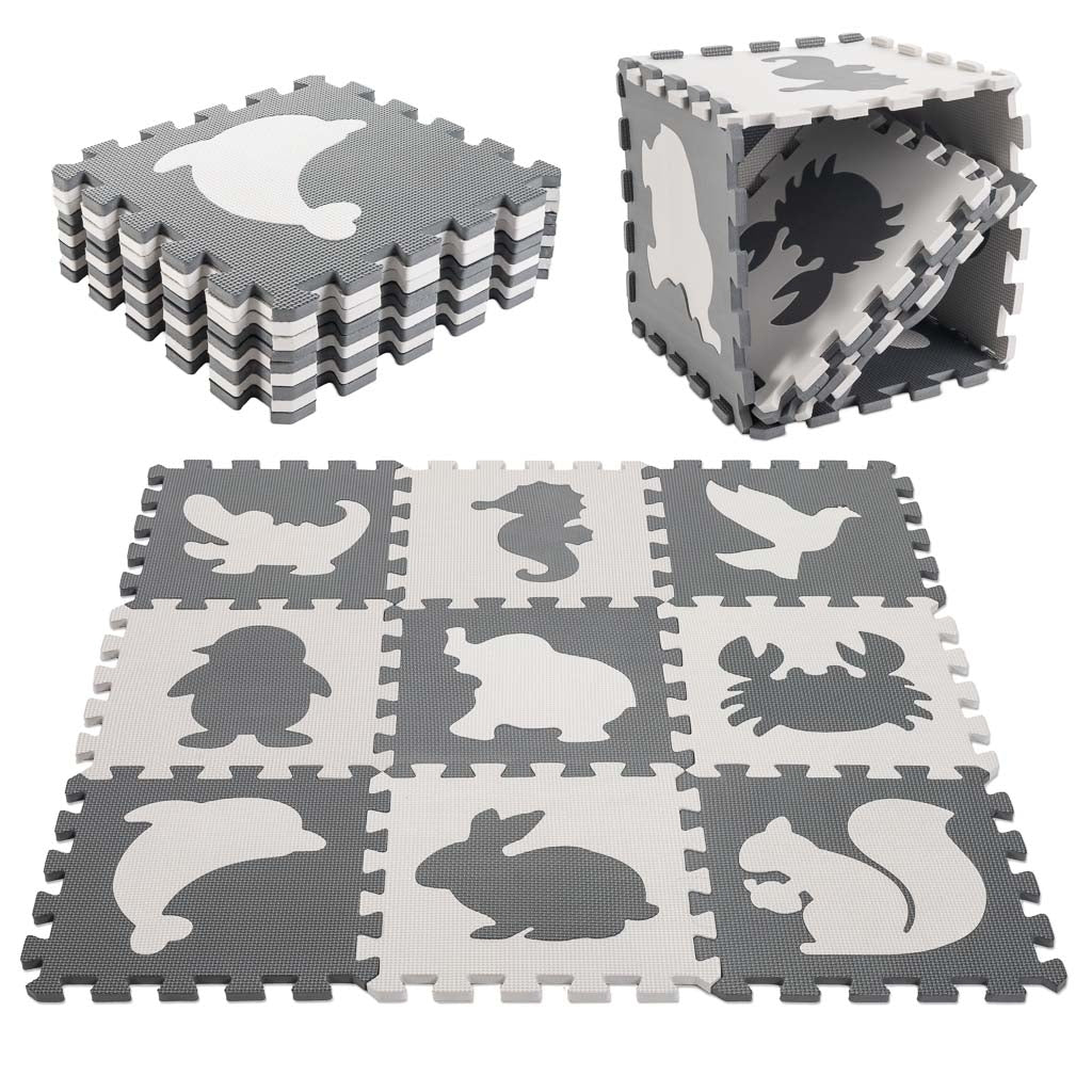 Foam puzzle mat for children 9 el. black-ecru