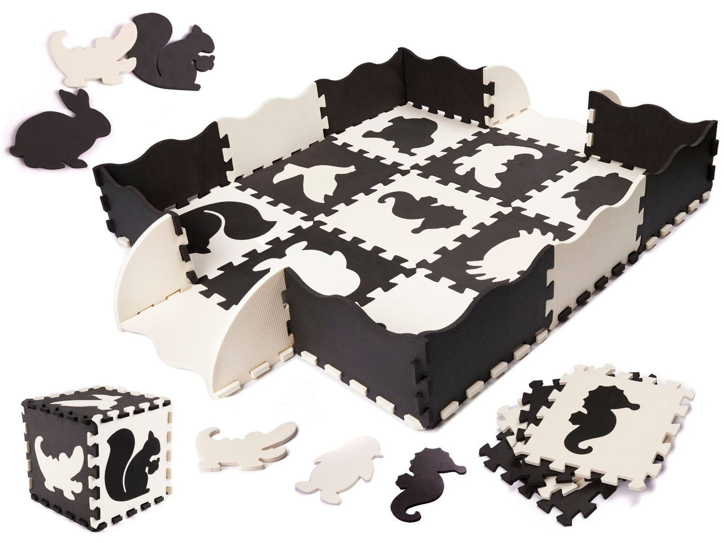 Foam puzzles mat / playpen for children 25 pieces black and white