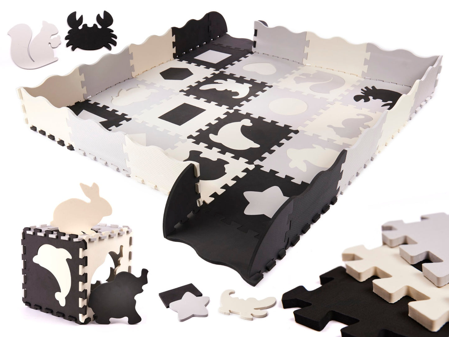 Foam puzzles mat / playpen for children 36el. black-grey-ecru