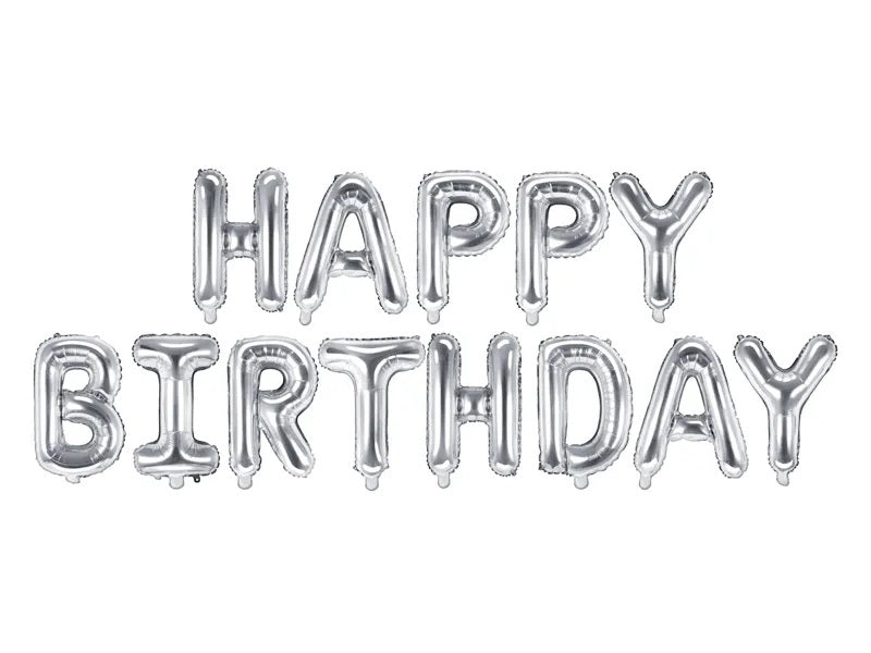 Foil balloon birthday decoration Happy Birthday silver 340cm x 35cm