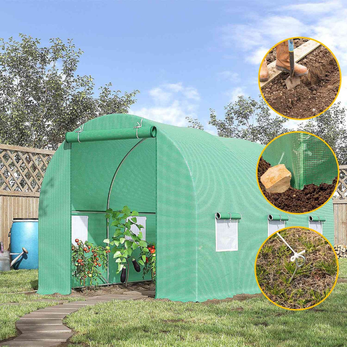 Foil for greenhouse tunnels with green mosquito net windows, 2x3x2m
