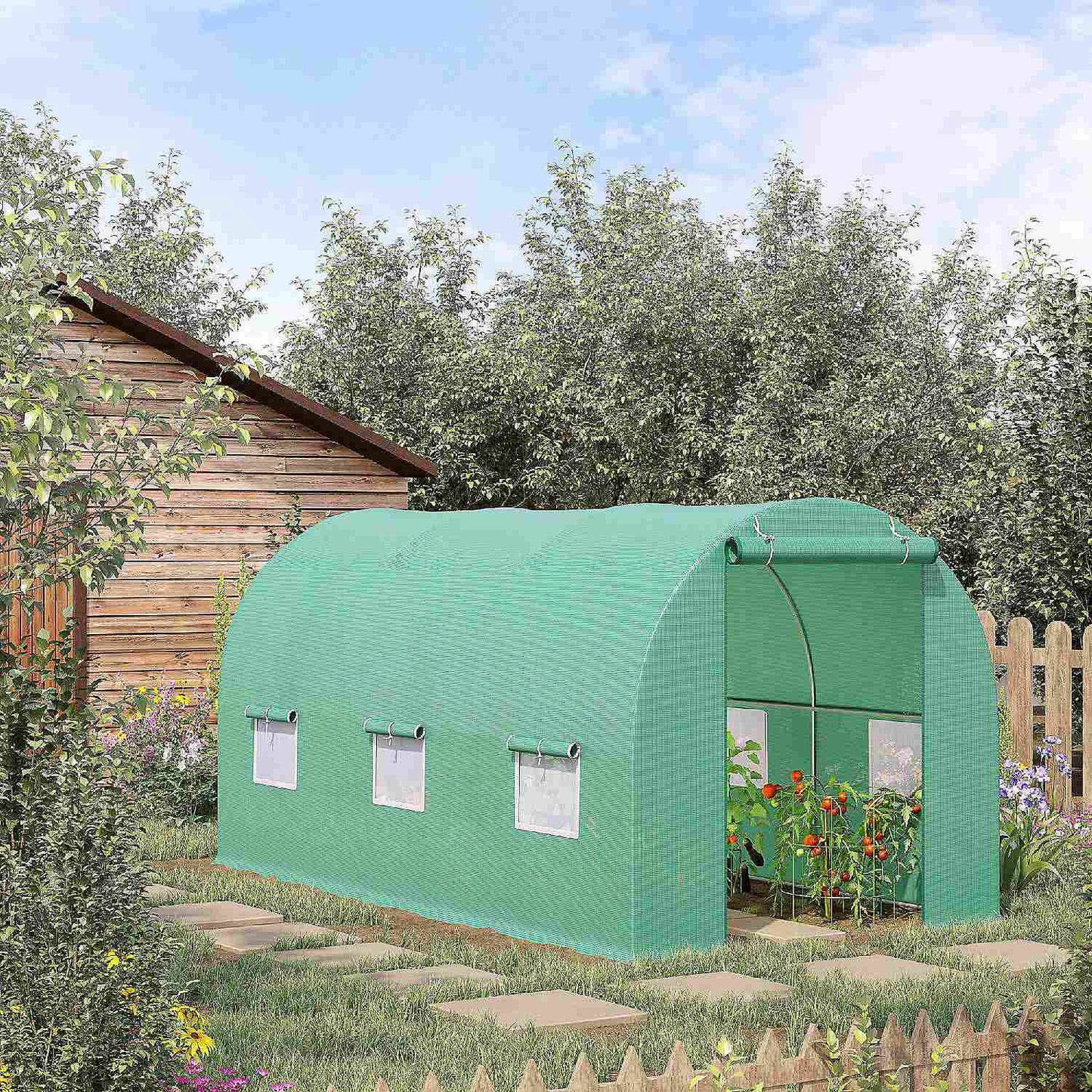 Foil for greenhouse tunnels with green mosquito net windows, 2x3x2m