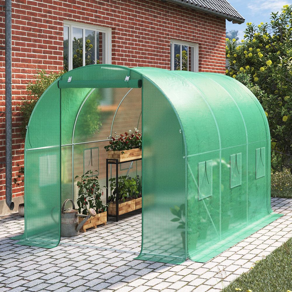 Foil for greenhouse tunnels with green mosquito net windows, 2x3x2m