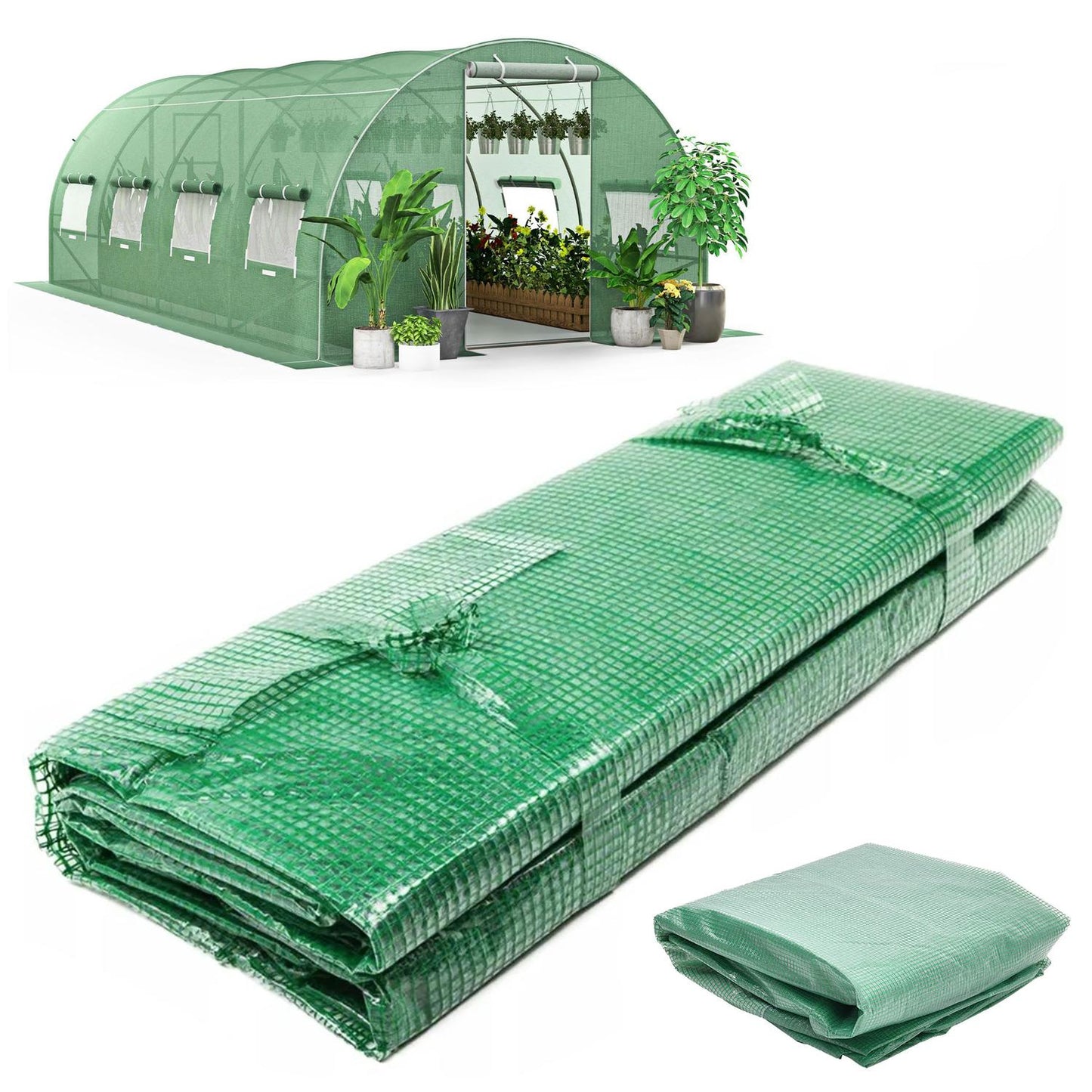 Foil for greenhouse tunnels with green mosquito net windows, 2x4.5 m