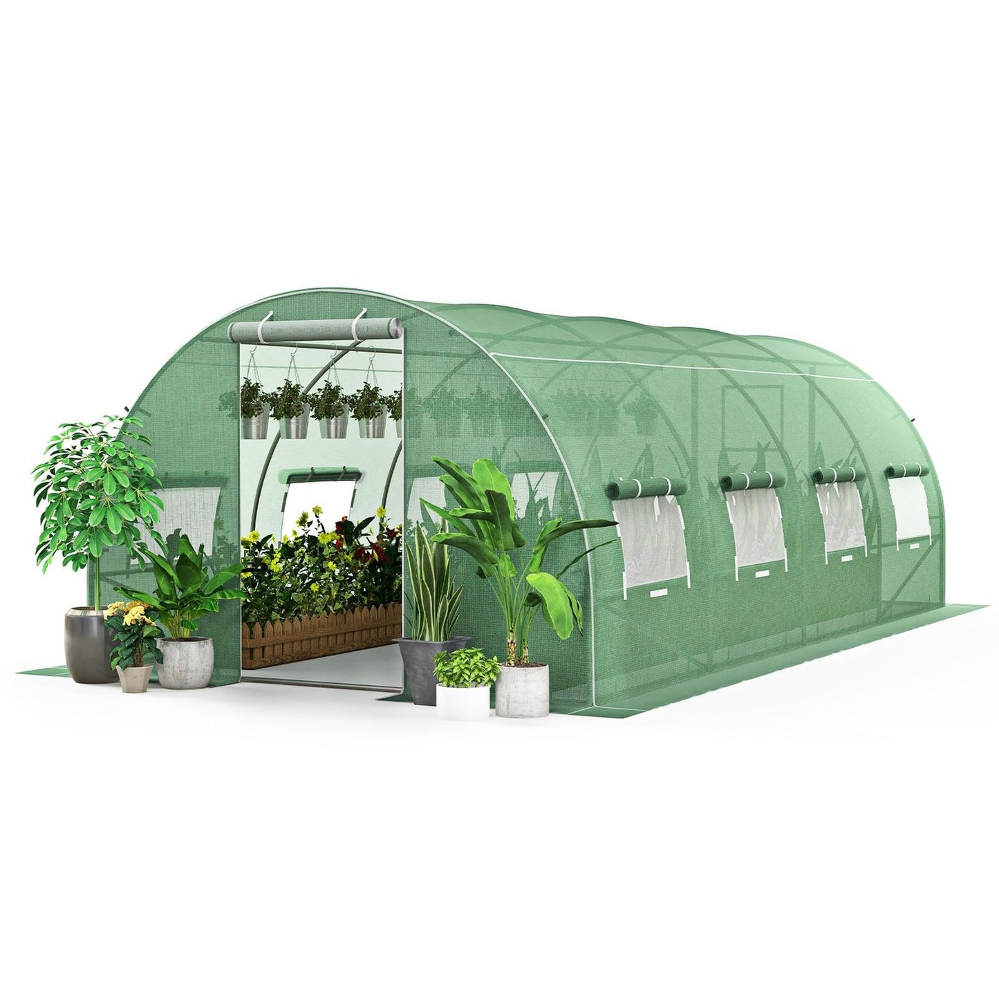 Foil for greenhouse tunnels with green mosquito net windows, 2x4.5 m