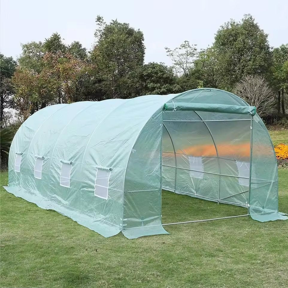 Foil for greenhouse tunnels with green mosquito net windows, 2x4.5 m