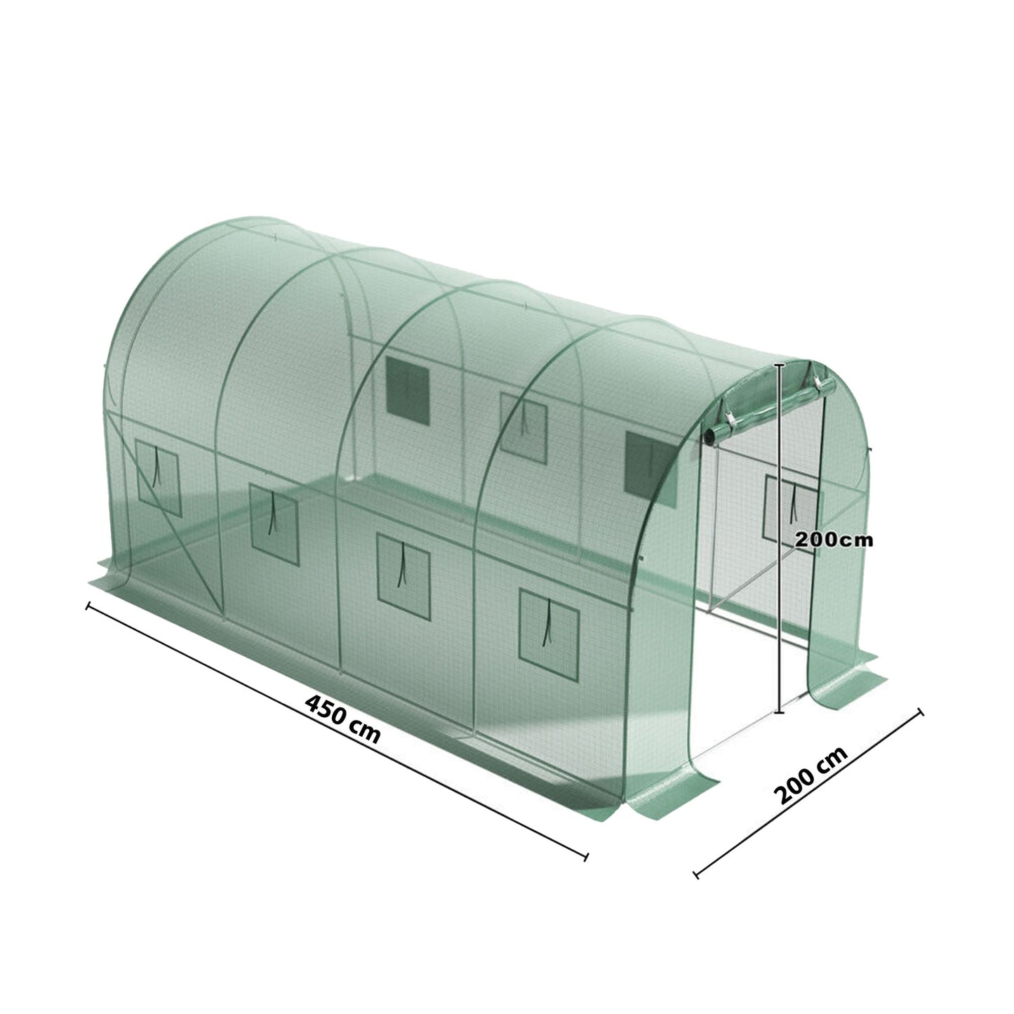 Foil for greenhouse tunnels with green mosquito net windows, 2x4.5 m