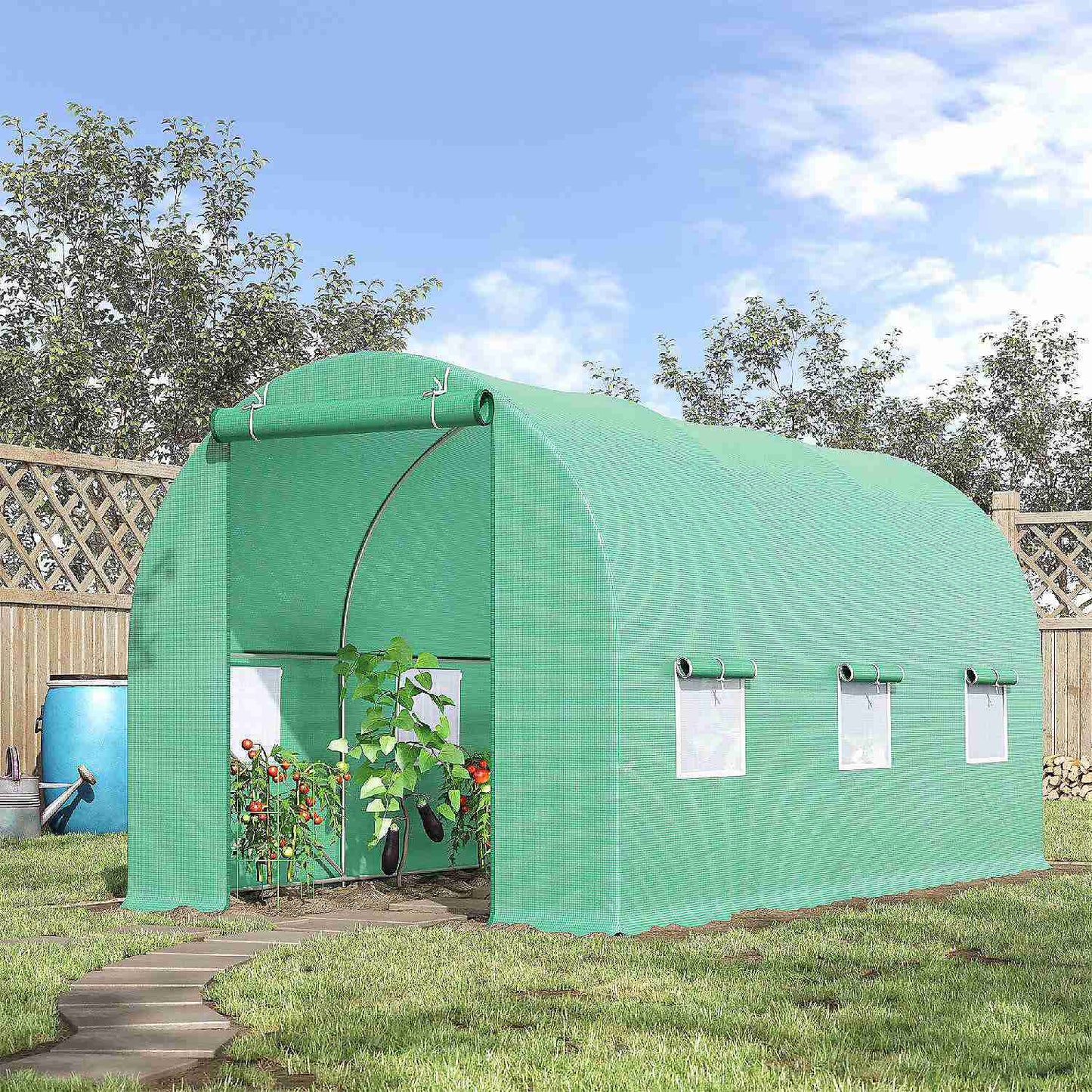 Foil for greenhouse tunnels with green mosquito net windows, 2x4.5 m