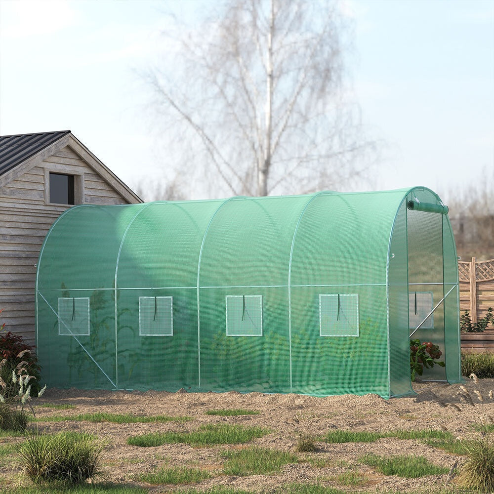 Foil for greenhouse tunnels with green mosquito net windows, 2x4.5 m