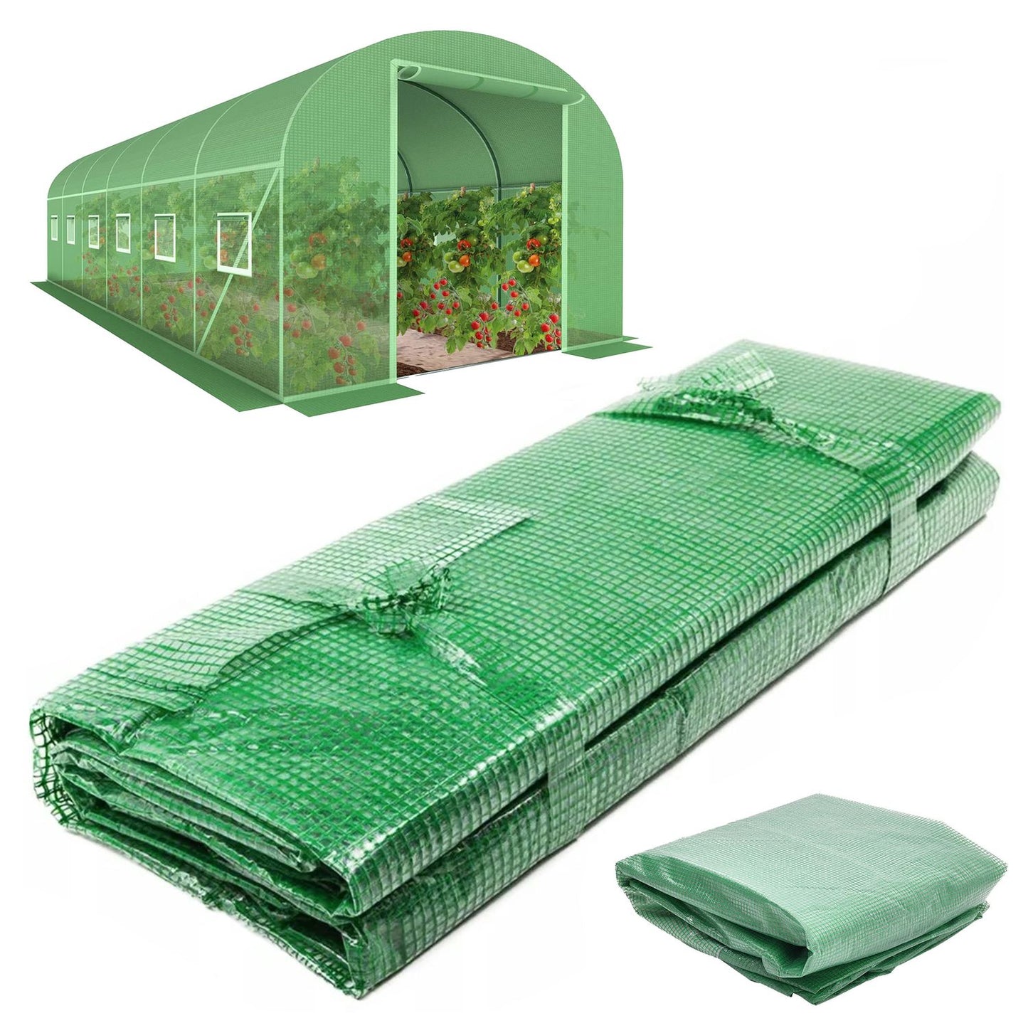Foil for greenhouse tunnels with green mosquito net windows, 2x6x3m