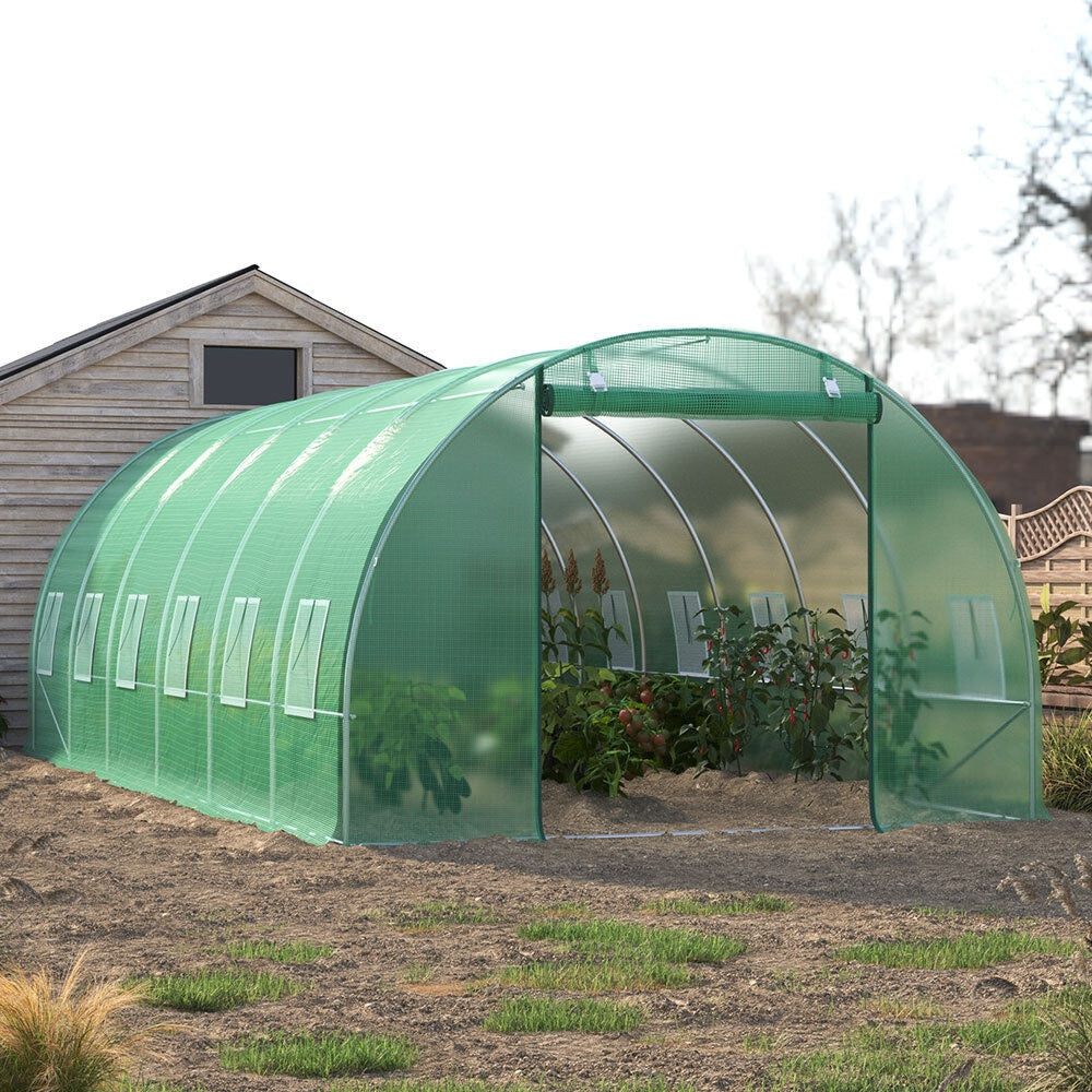 Foil for greenhouse tunnels with green mosquito net windows, 2x6x3m