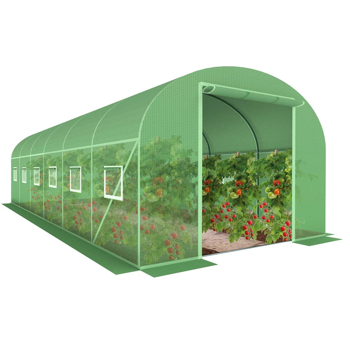 Foil for greenhouse tunnels with green mosquito net windows, 2x6x3m