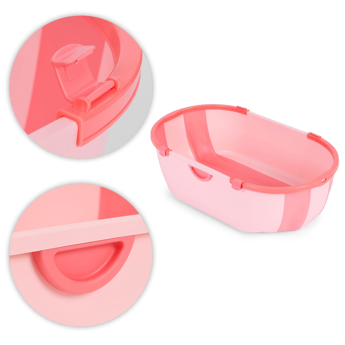 Foldable Baby Bathtub with Drain Plug – Pink, Safe Materials