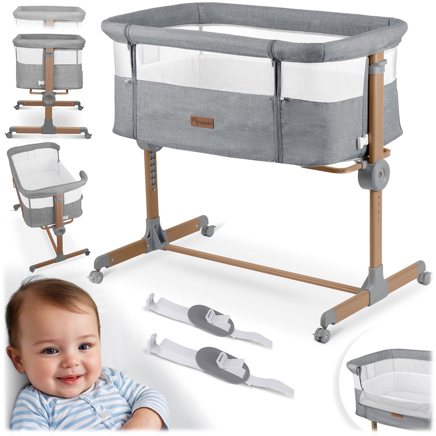 Foldable Baby Crib with Mattress – Adjustable Height