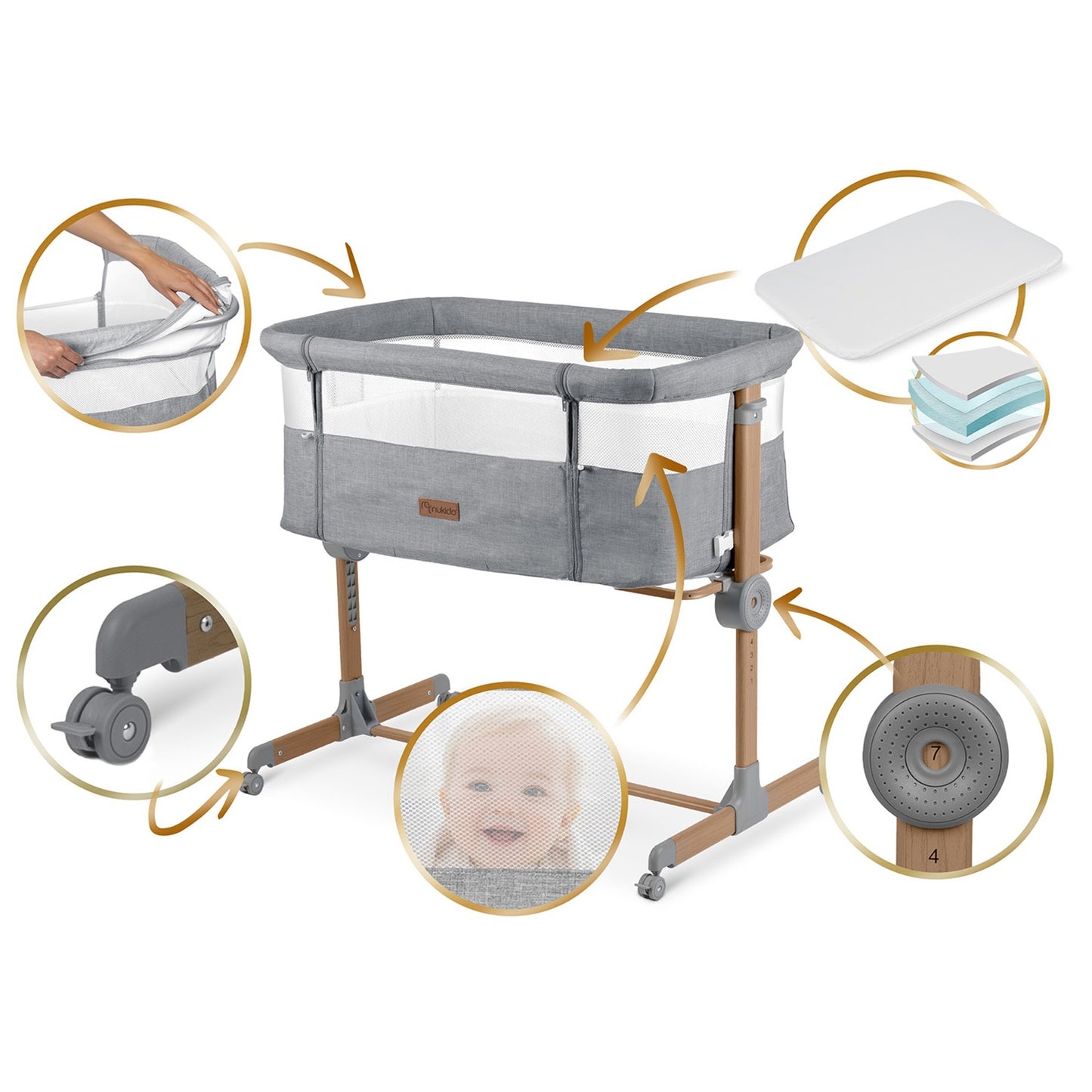 Foldable Baby Crib with Mattress – Adjustable Height