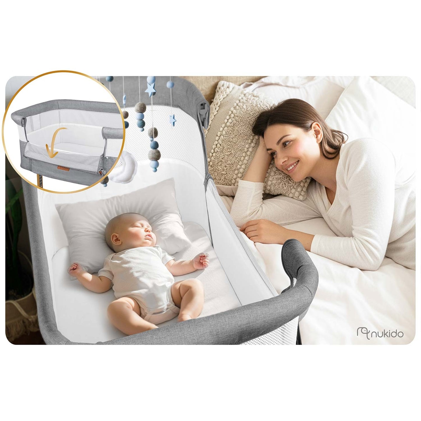 Foldable Baby Crib with Mattress – Adjustable Height