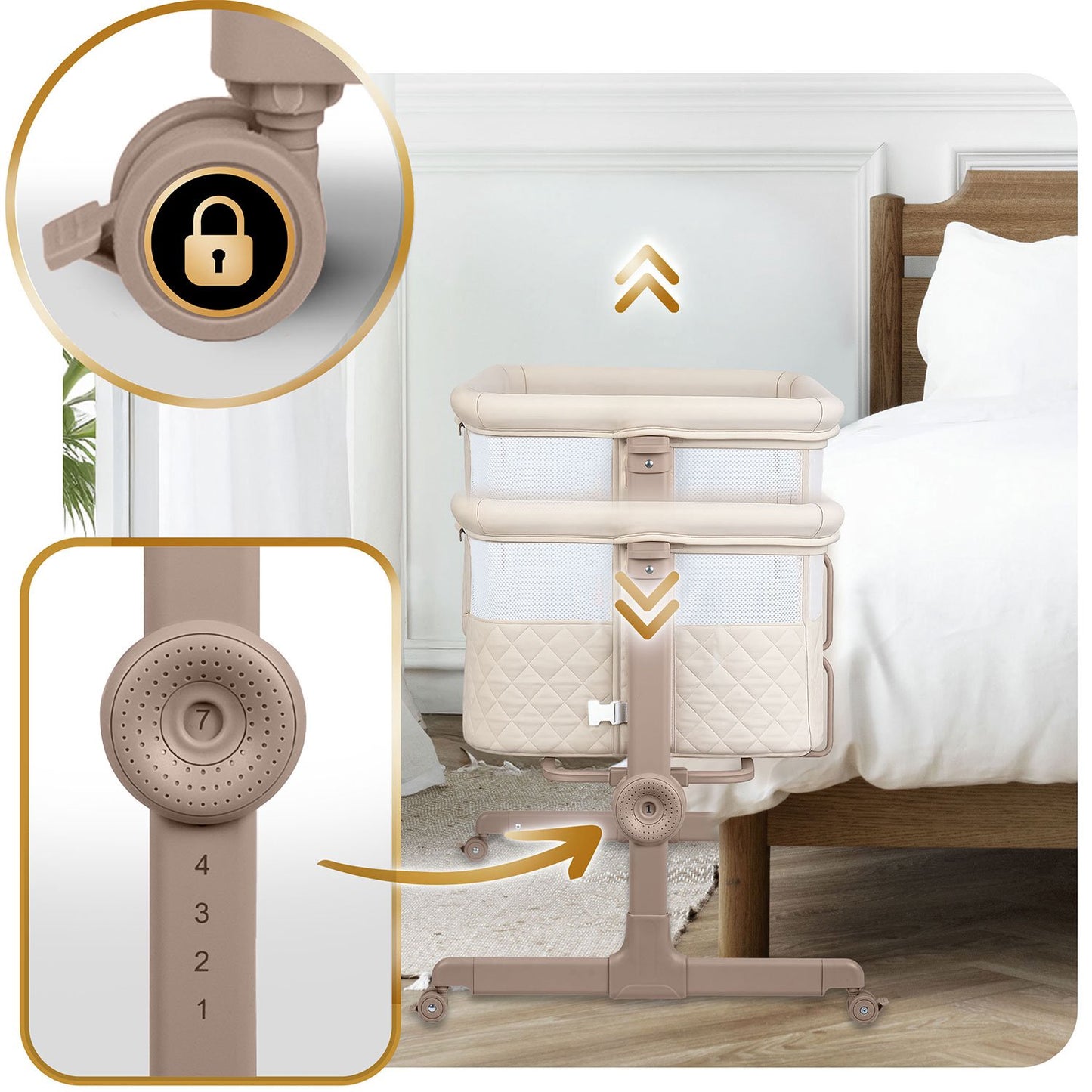 Foldable Baby Travel Crib with Mattress and Adjustable Height