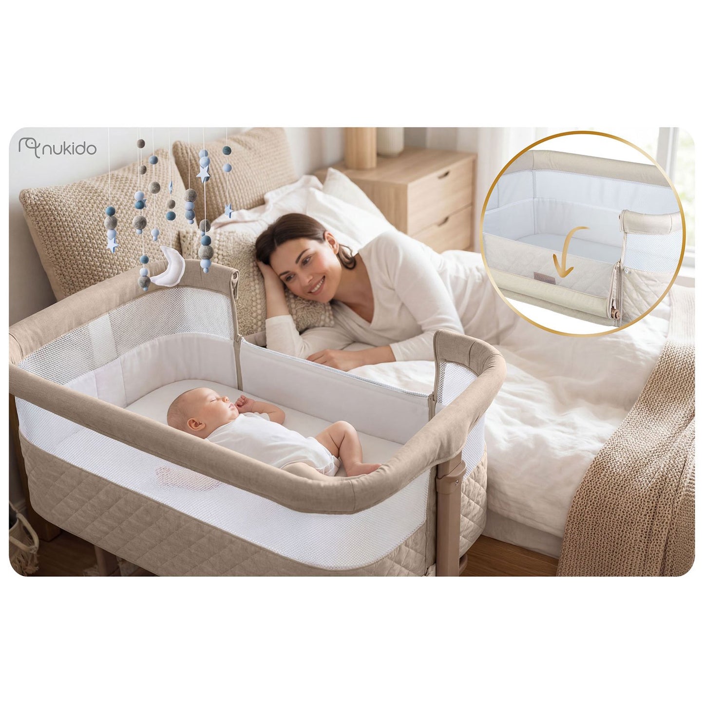 Foldable Baby Travel Crib with Mattress and Adjustable Height
