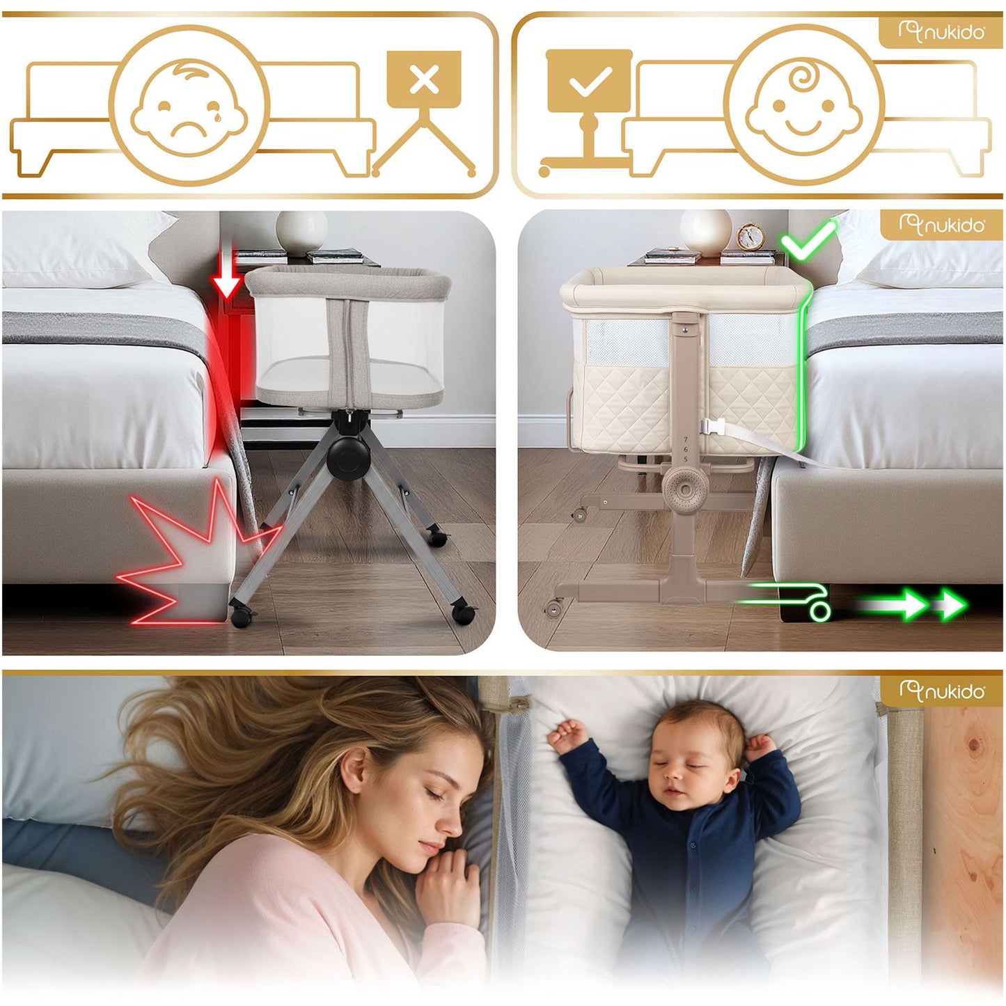 Foldable Baby Travel Crib with Mattress and Adjustable Height