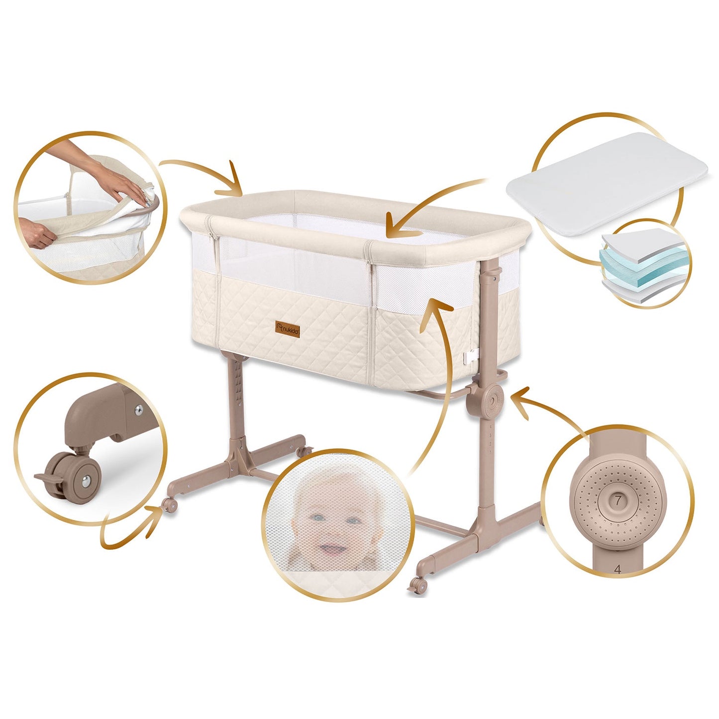 Foldable Baby Travel Crib with Mattress and Adjustable Height